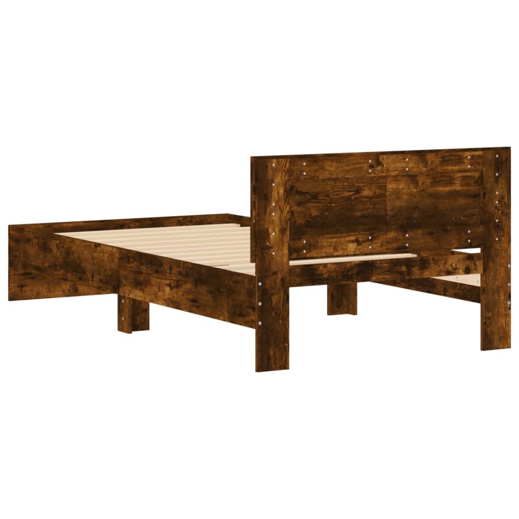 füstös tölgyszínű szerelt fa ágykeret fejtámlával 100 x 200 cm