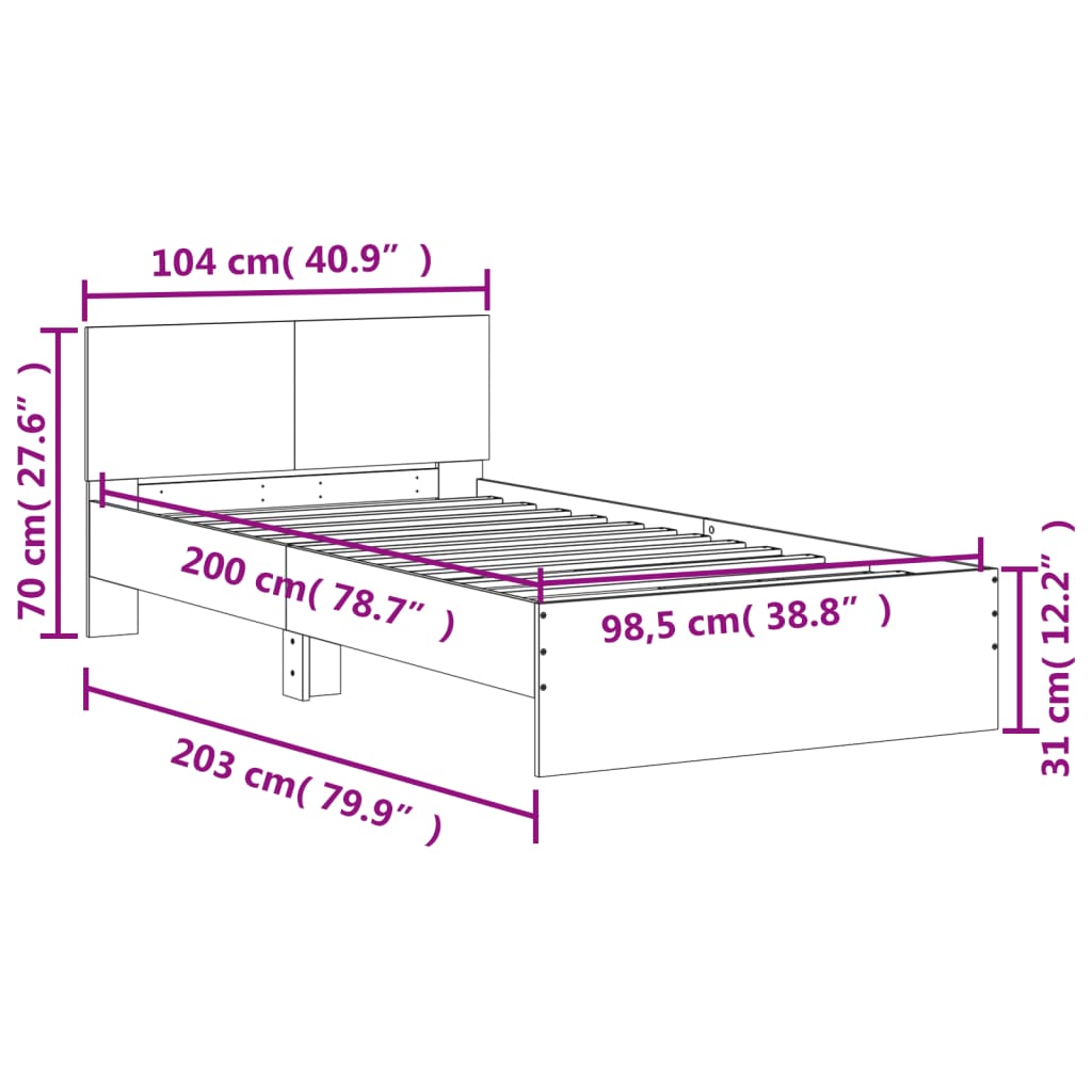 szürke sonoma színű szerelt fa ágykeret fejtámlával 100x200 cm