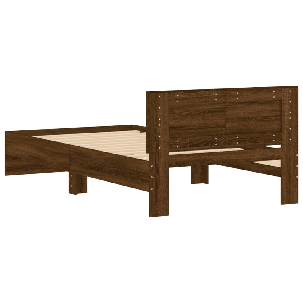barna tölgy színű fejtámlás ágykeret matrac nélkül 100 x 200 cm