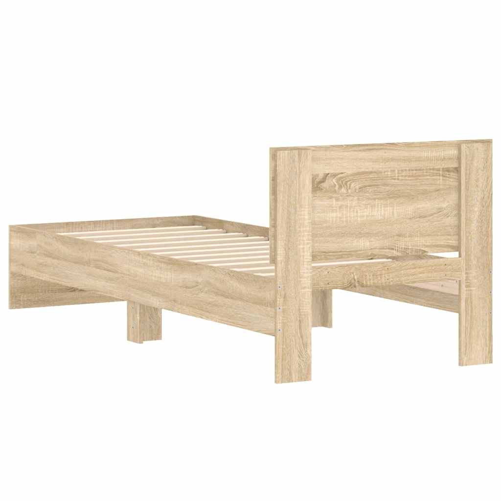 sonoma tölgy színű fejtámlás ágykeret matrac nélkül 90 x 200 cm