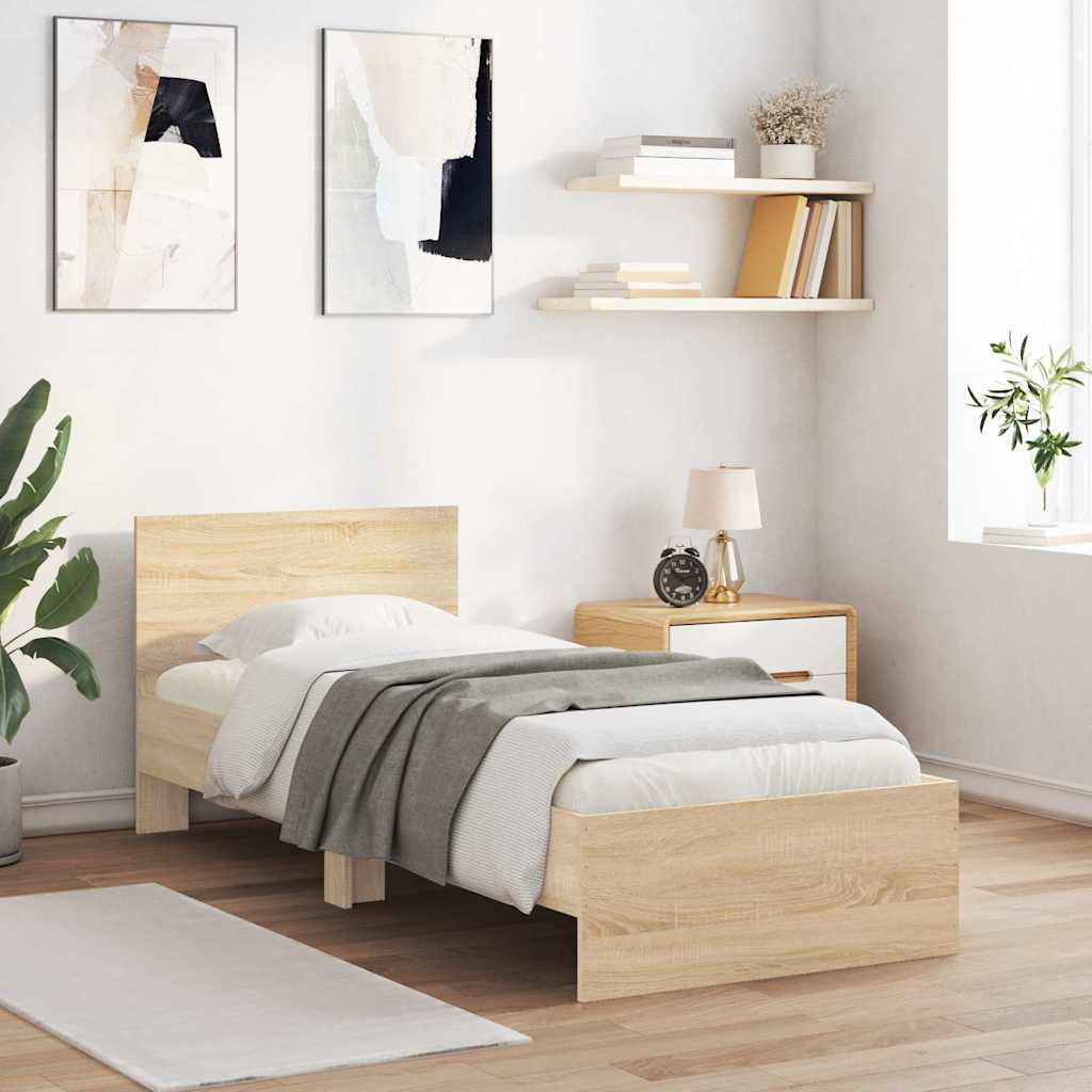 sonoma tölgy színű fejtámlás ágykeret matrac nélkül 90 x 200 cm
