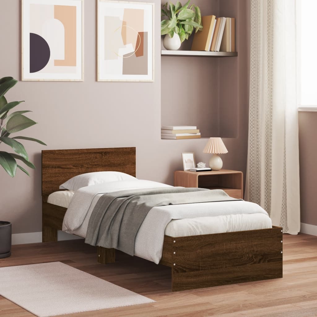 barna tölgy színű fejtámlás ágykeret matrac nélkül 90 x 200 cm