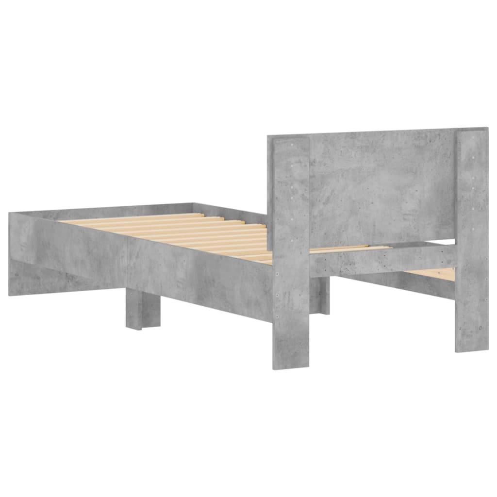 betonszürke szerelt fa ágykeret fejtámlával 90 x 190 cm