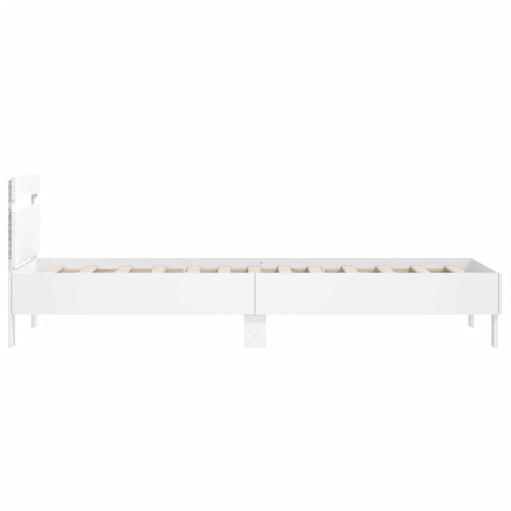 fehér ágykeret fejtámlával és LED-világítással 100 x 200 cm
