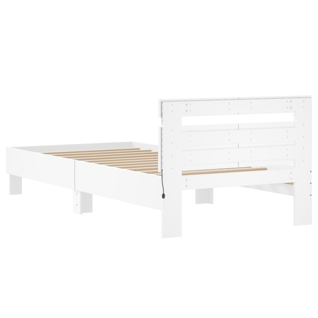fehér ágykeret fejtámlával és LED-világítással 100 x 200 cm