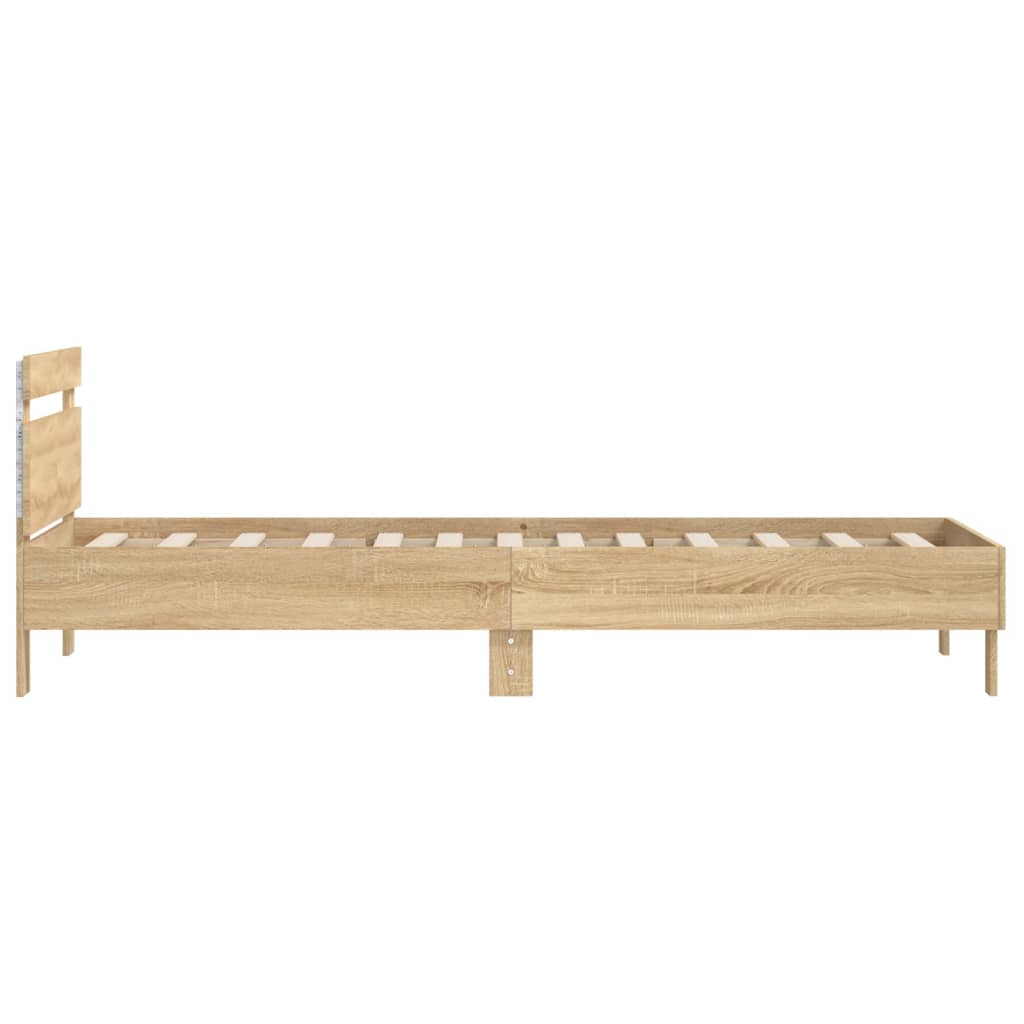 sonoma tölgy színű ágykeret fejtámlával és LED-ekkel 100x200 cm