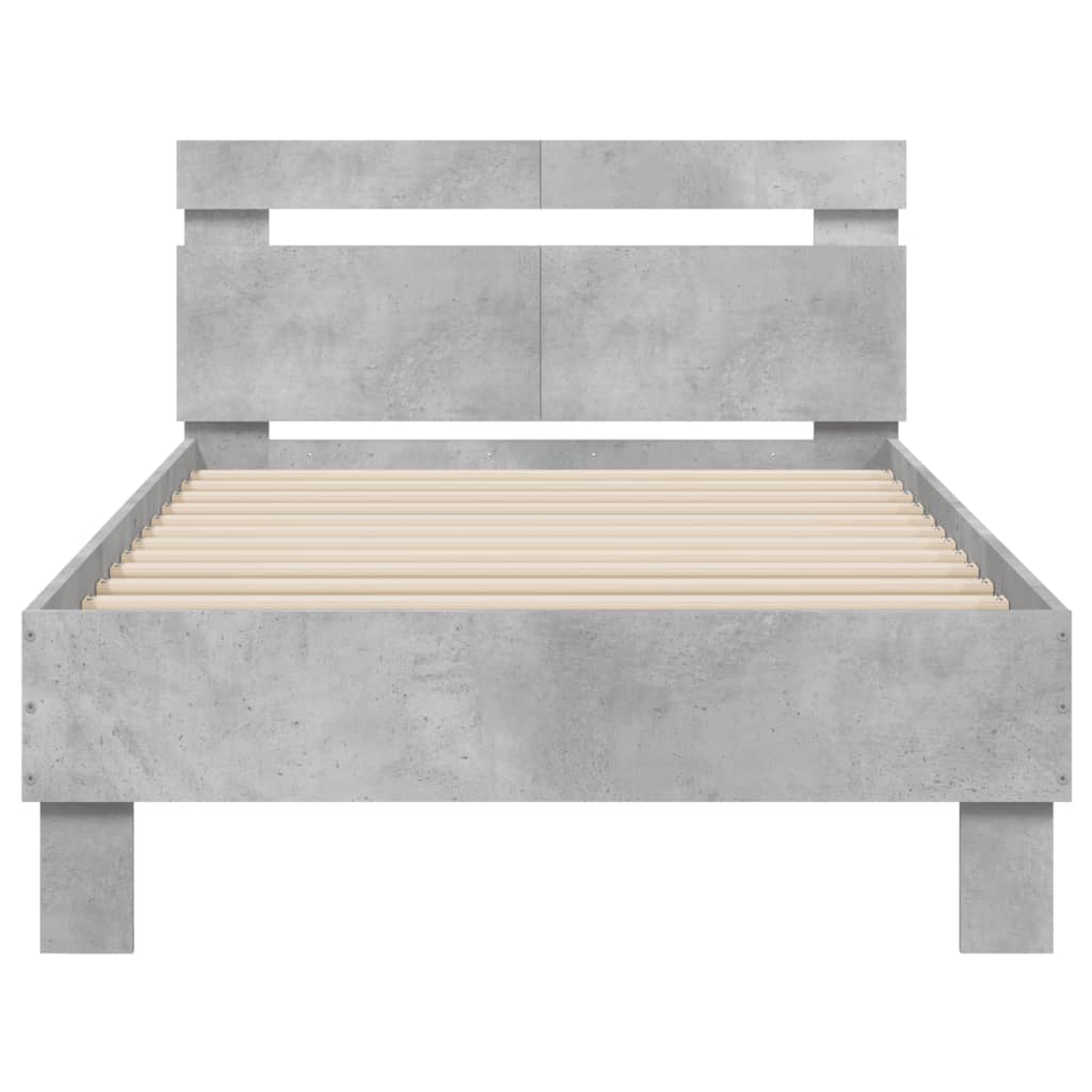 betonszürke ágykeret fejtámlával és LED-világítással 100x200 cm