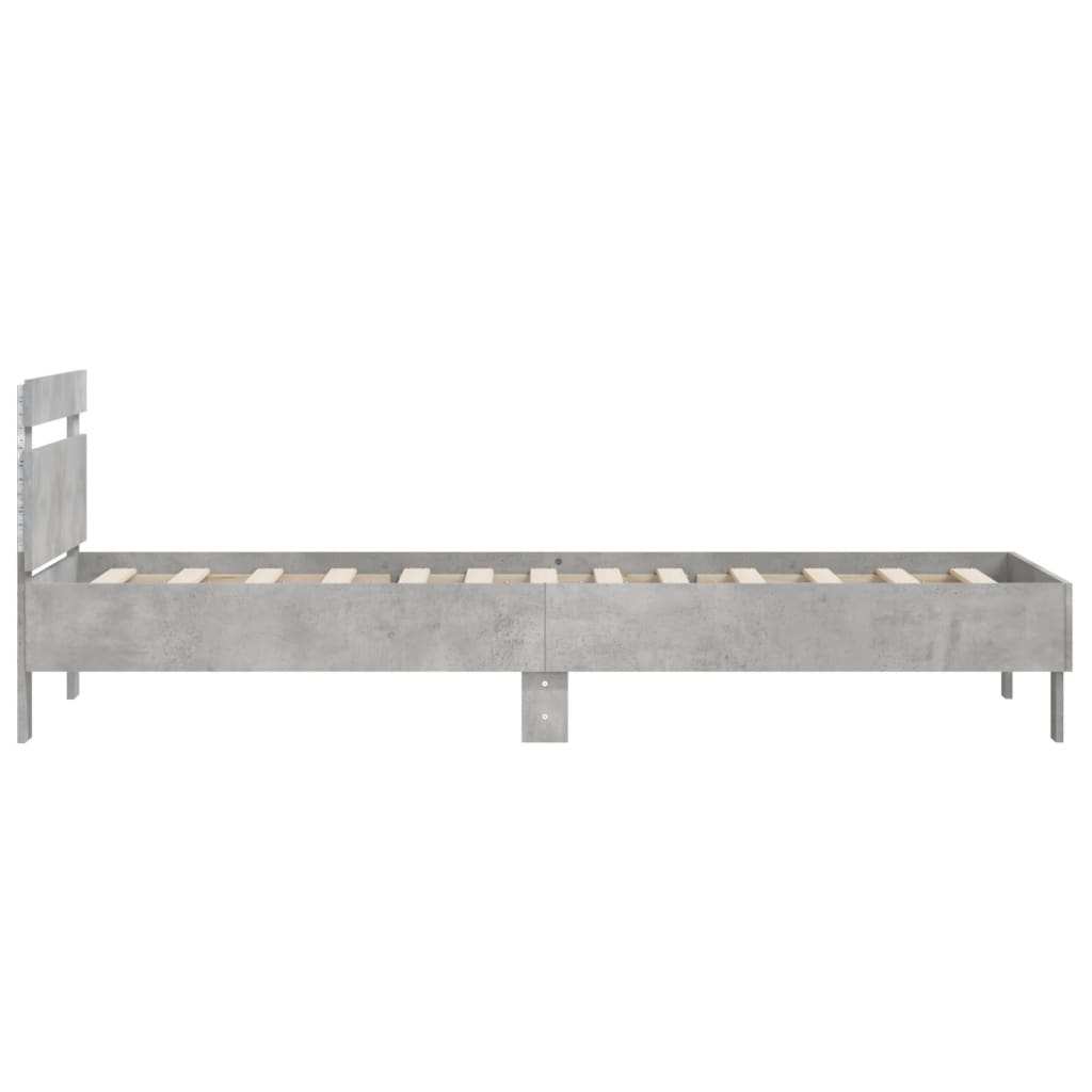 betonszürke ágykeret fejtámlával és LED-világítással 100x200 cm