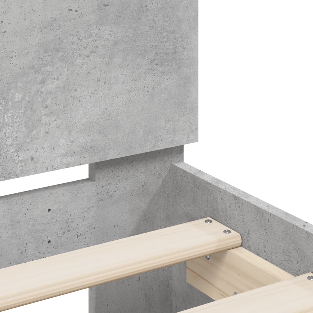 betonszürke ágykeret fejtámlával és LED-világítással 100x200 cm