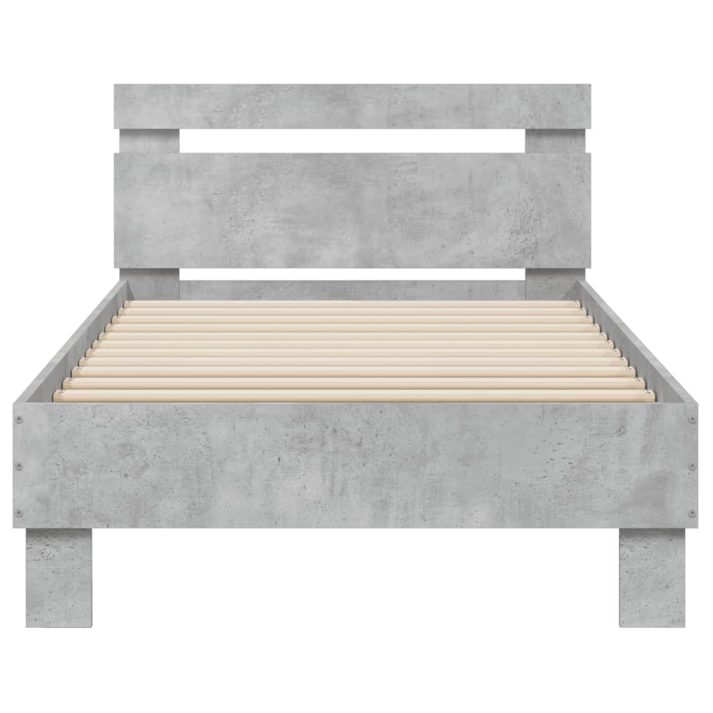 betonszürke ágykeret fejtámlával és LED-világítással 90x200 cm