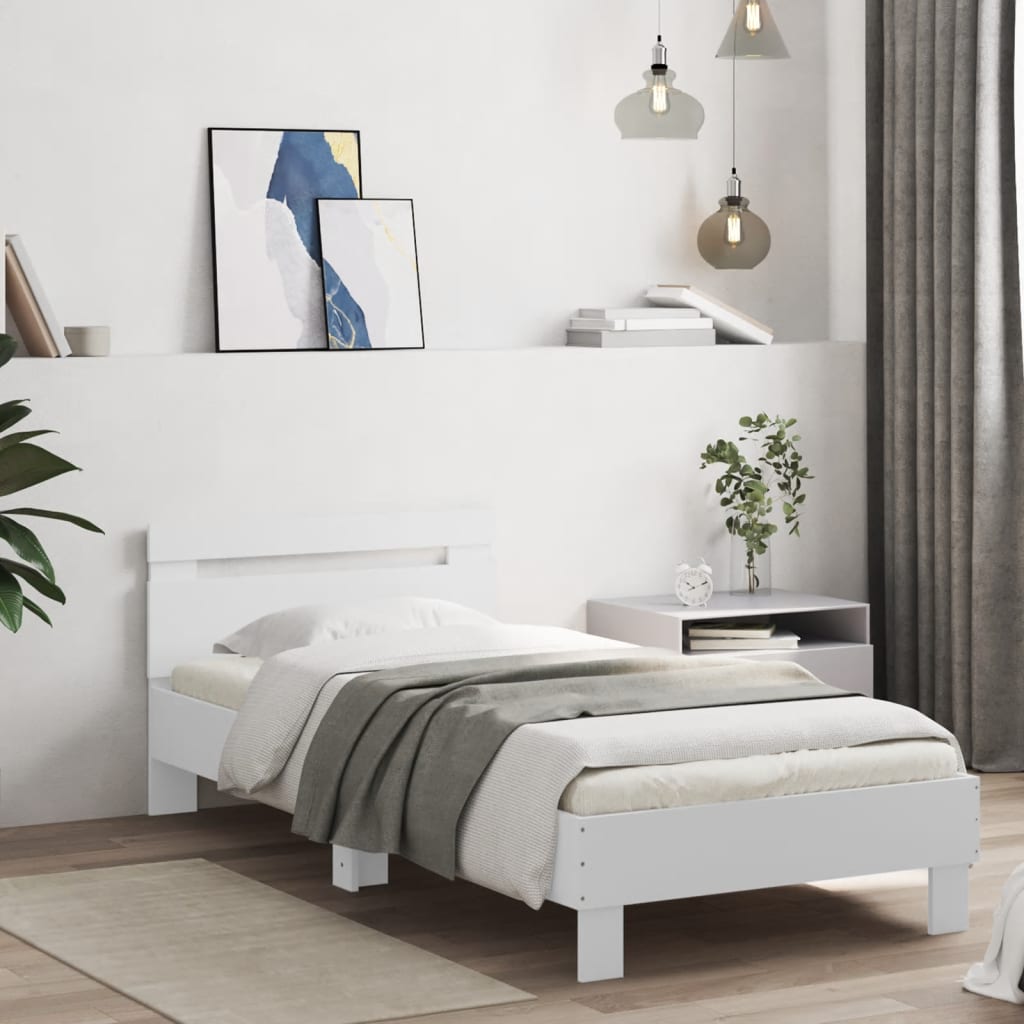 fehér ágykeret fejtámlával és LED-világítással 90 x 190 cm