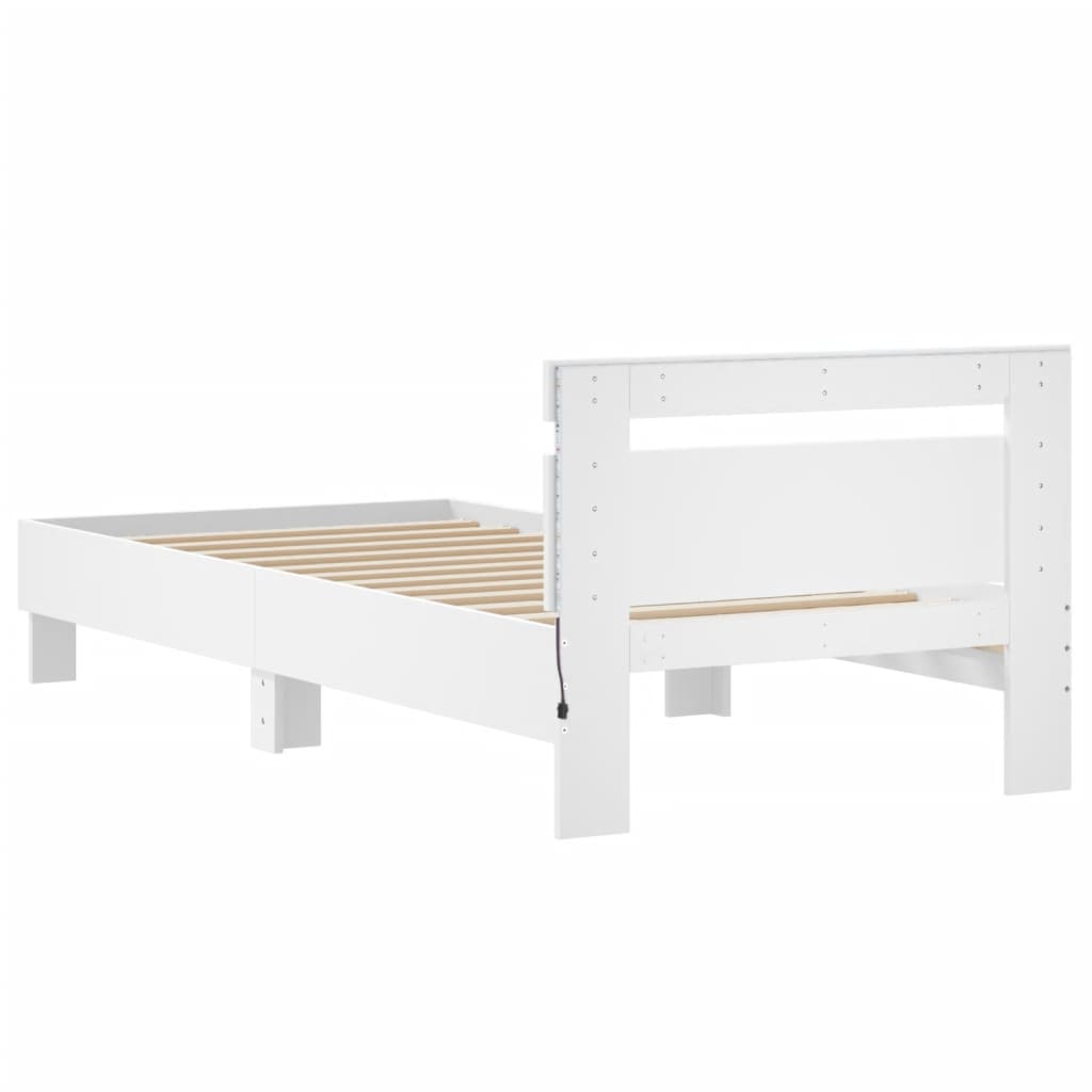 fehér ágykeret fejtámlával és LED-világítással 90 x 190 cm