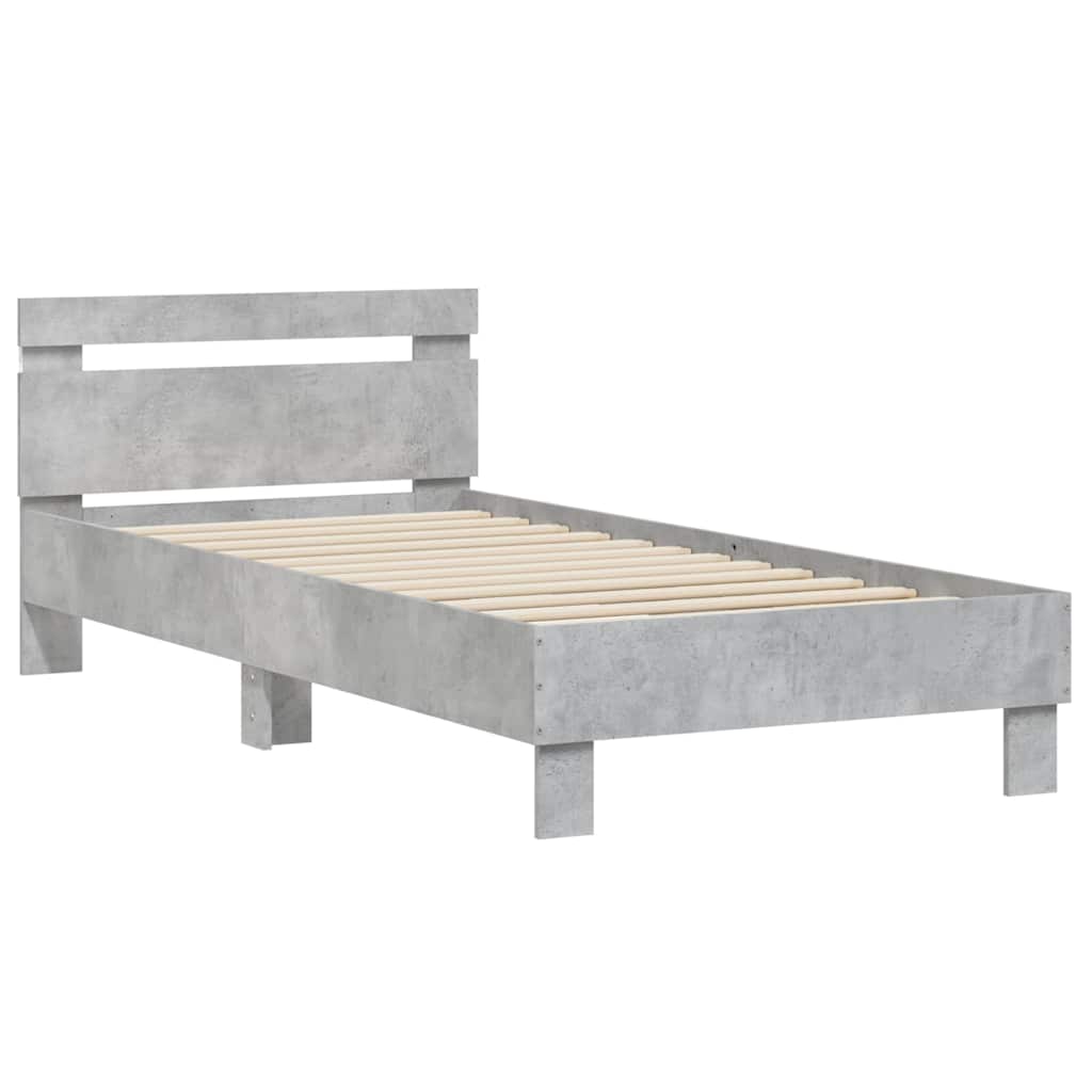 betonszürke ágykeret fejtámlával és LED-világítással 90x190 cm