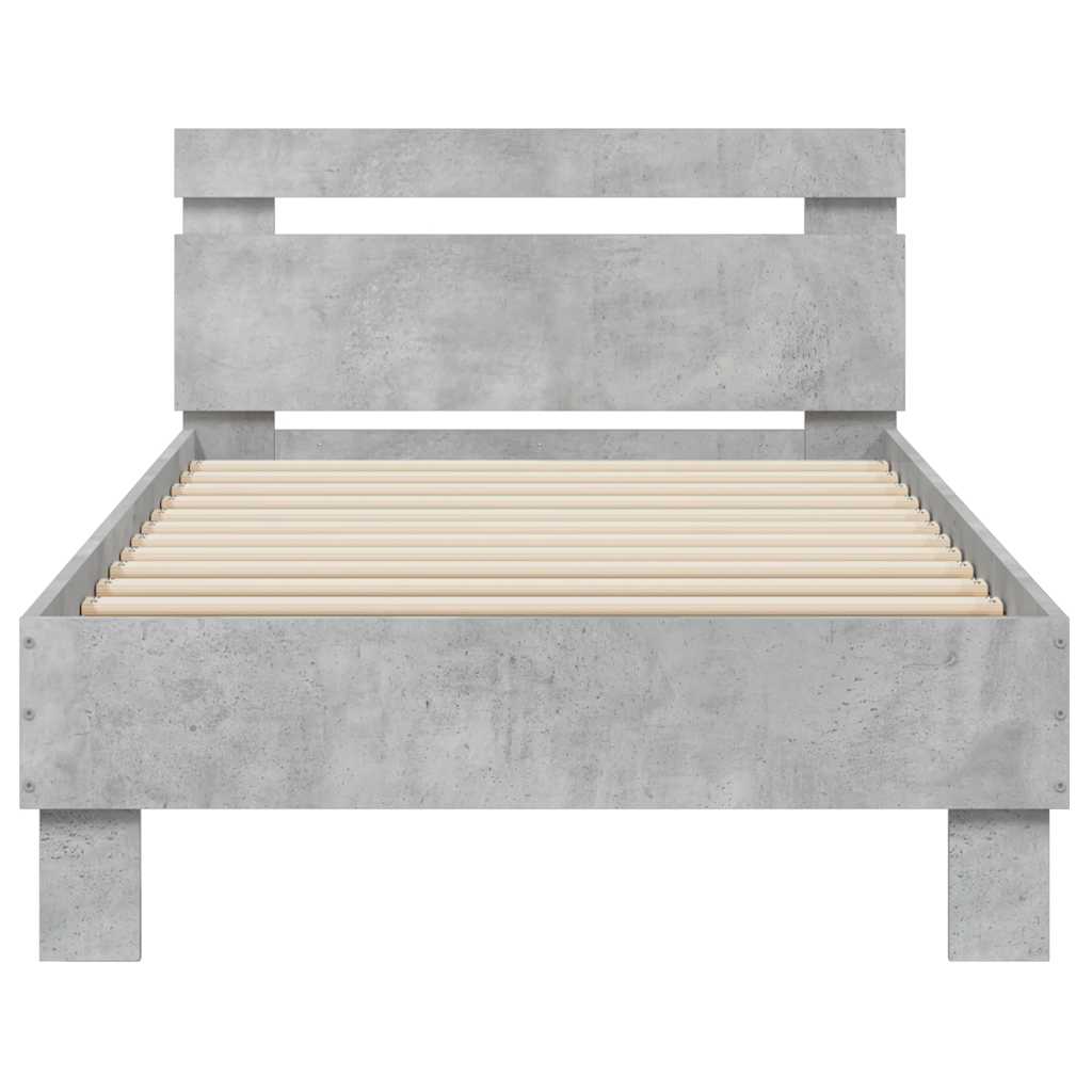 betonszürke ágykeret fejtámlával és LED-világítással 90x190 cm