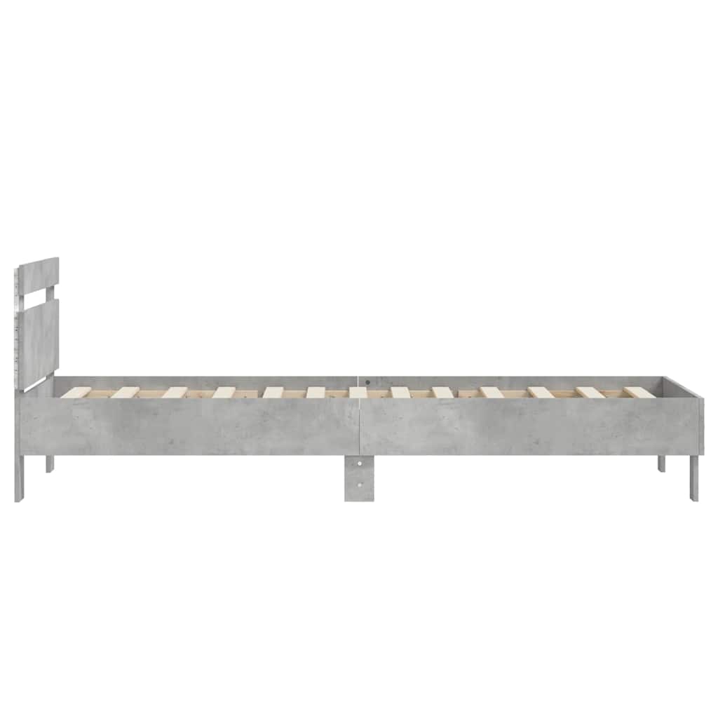 betonszürke ágykeret fejtámlával és LED-világítással 90x190 cm