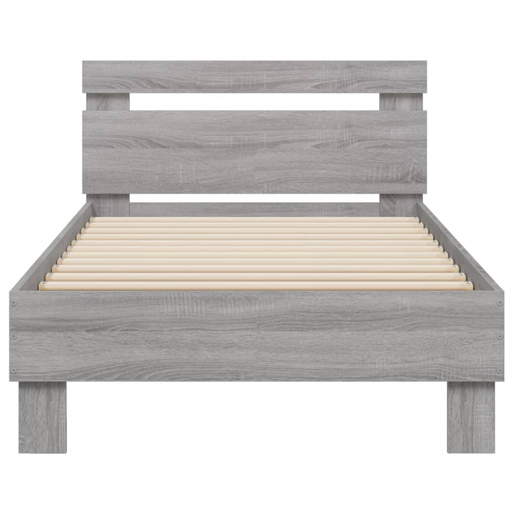 szürke sonoma színű ágykeret fejtámlával és LED-ekkel 90x190 cm