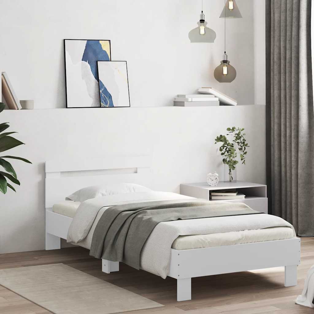 fehér ágykeret fejtámlával és LED-világítással 75 x 190 cm