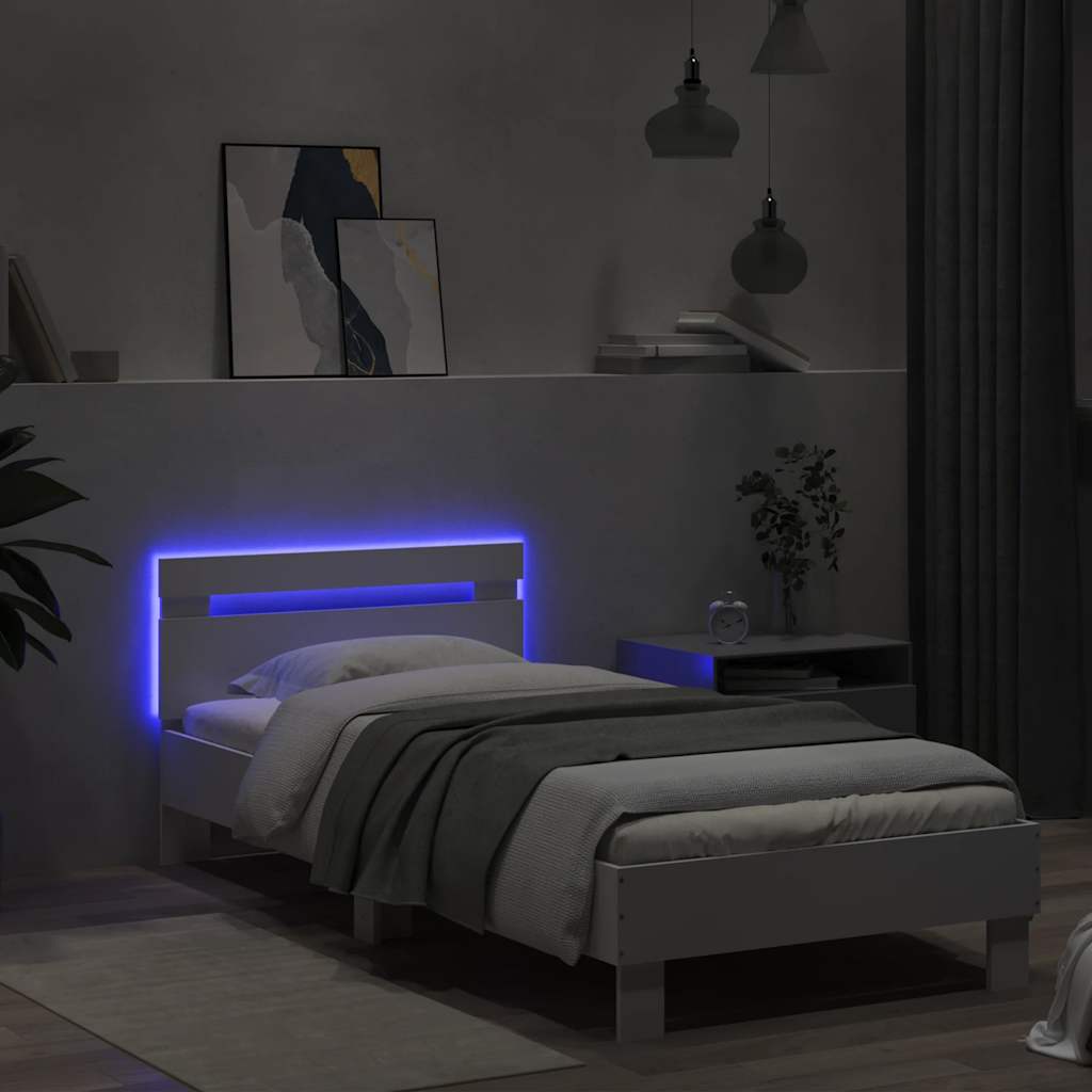 fehér ágykeret fejtámlával és LED-világítással 75 x 190 cm
