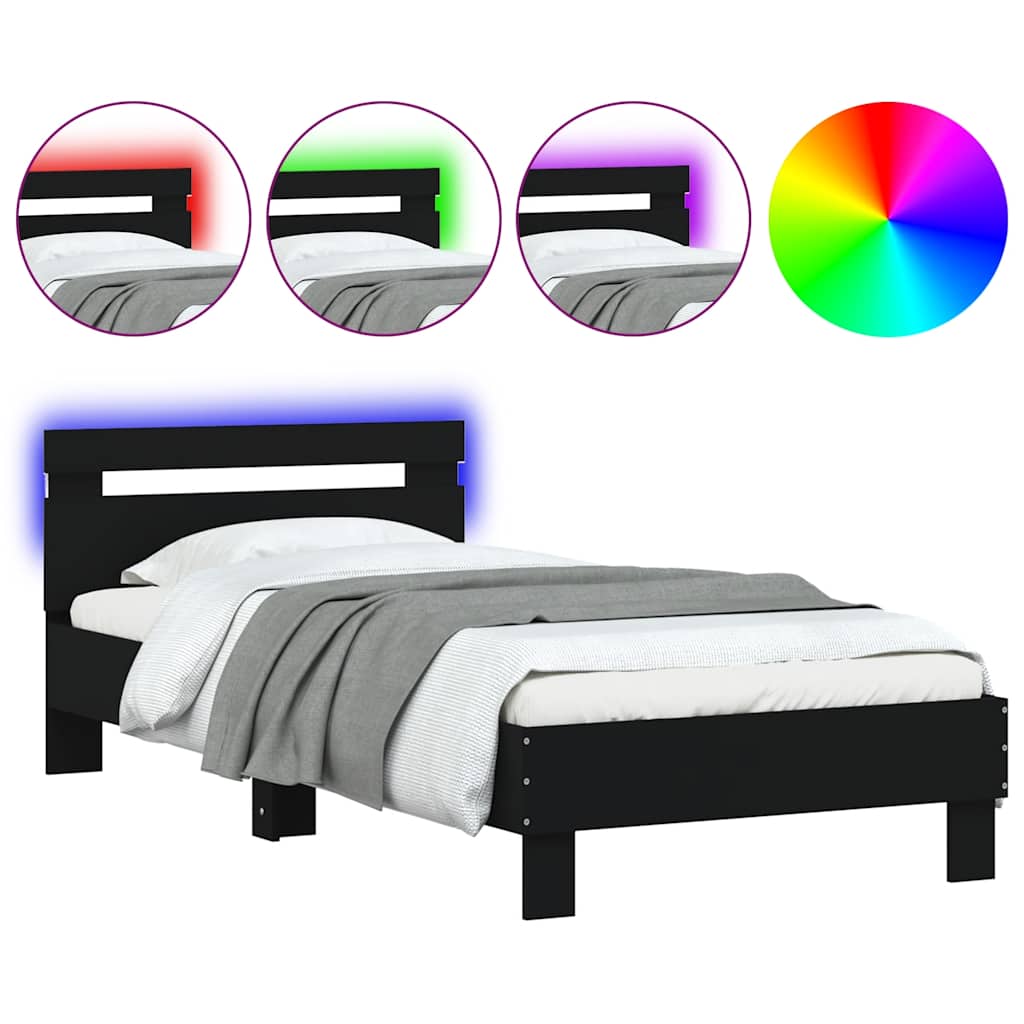 fekete ágykeret fejtámlával és LED-világítással 75 x 190 cm