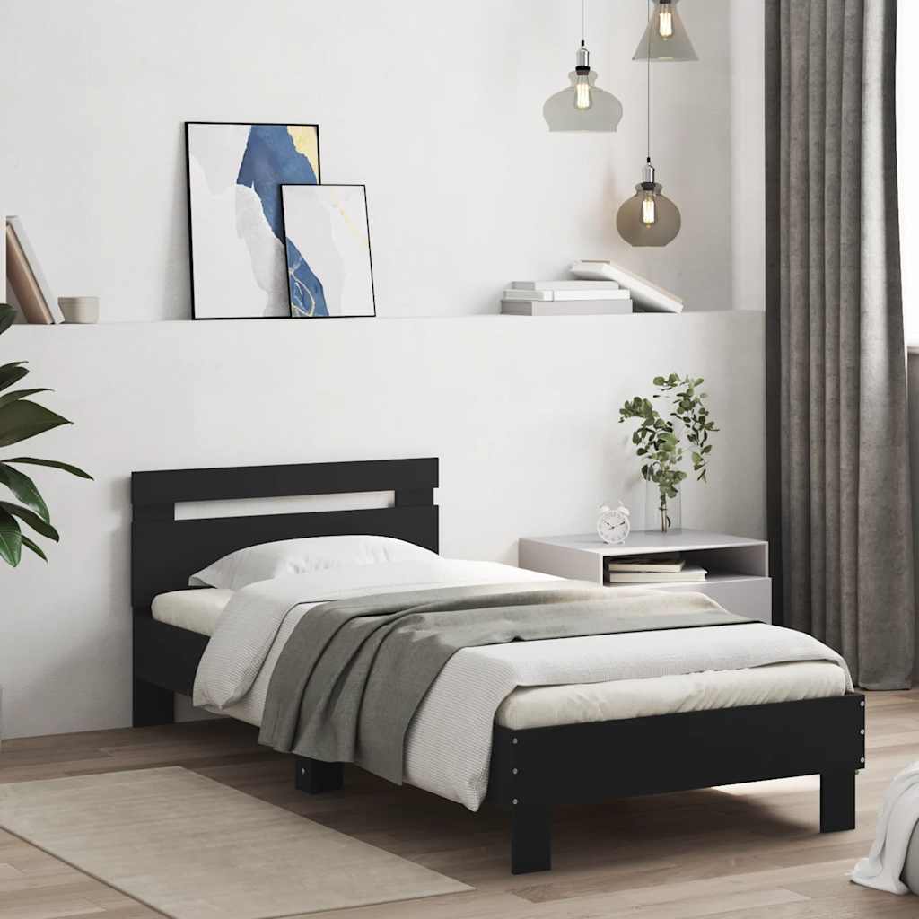 fekete ágykeret fejtámlával és LED-világítással 75 x 190 cm