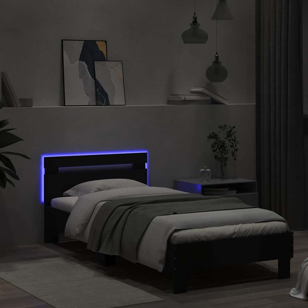 fekete ágykeret fejtámlával és LED-világítással 75 x 190 cm