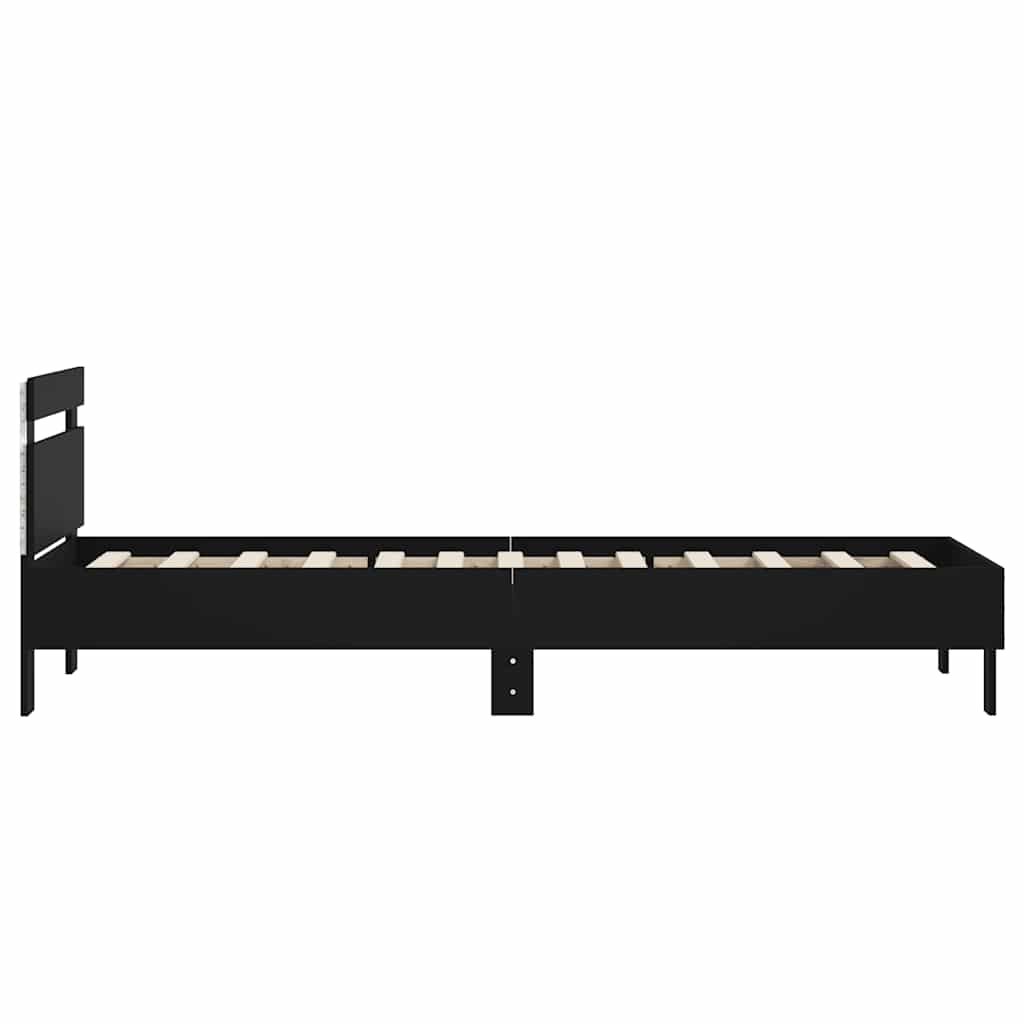 fekete ágykeret fejtámlával és LED-világítással 75 x 190 cm