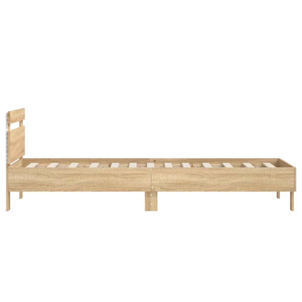 sonoma tölgy színű ágykeret fejtámlával és LED-ekkel 75x190 cm