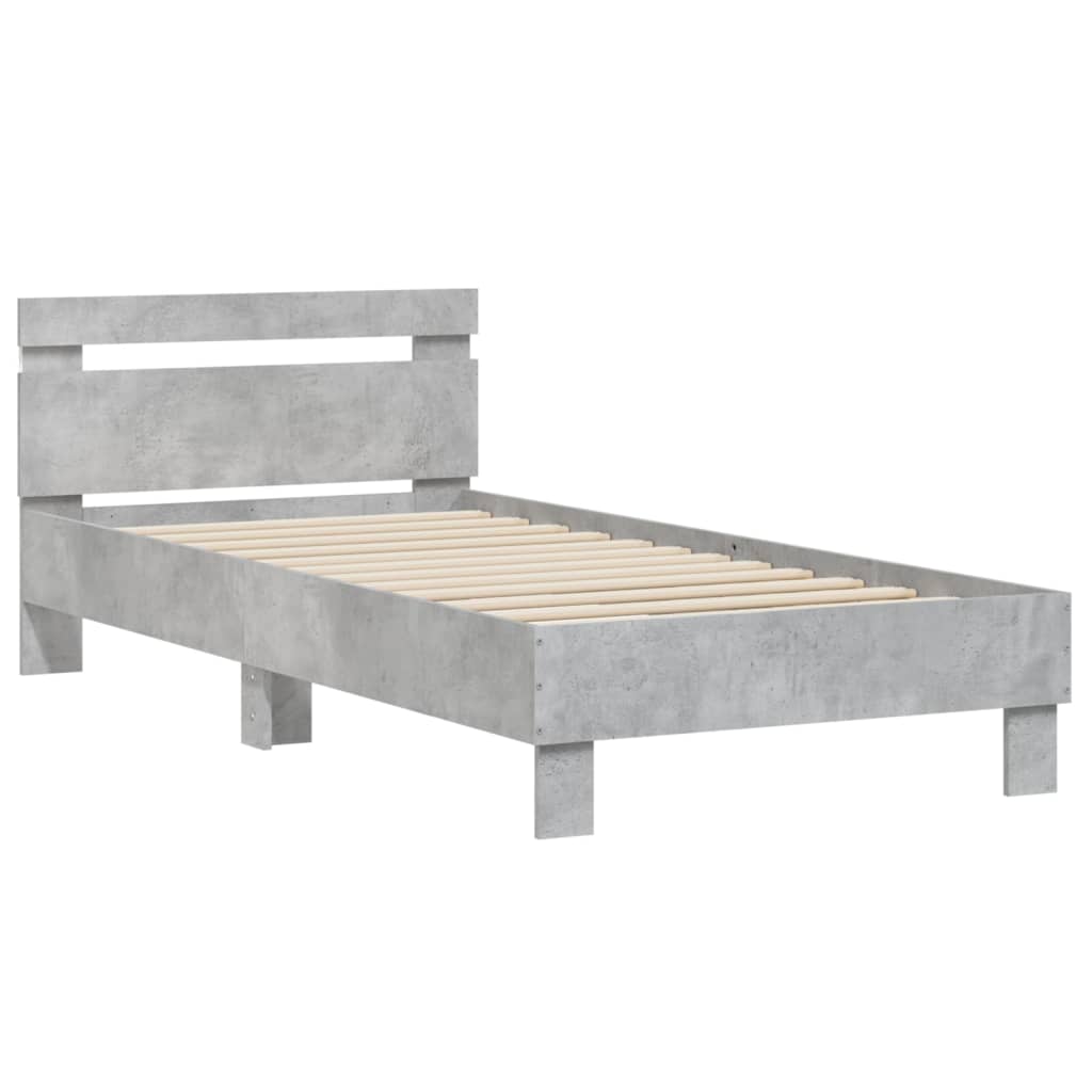 betonszürke ágykeret fejtámlával és LED-világítással 75x190 cm