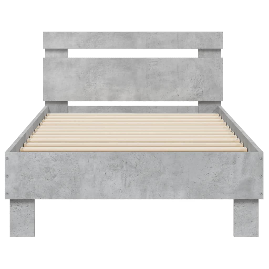betonszürke ágykeret fejtámlával és LED-világítással 75x190 cm
