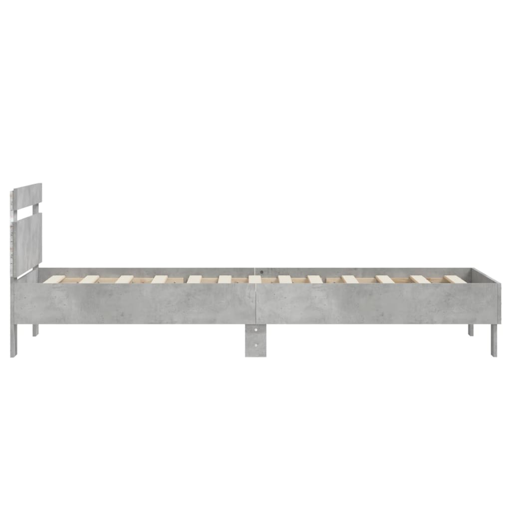 betonszürke ágykeret fejtámlával és LED-világítással 75x190 cm