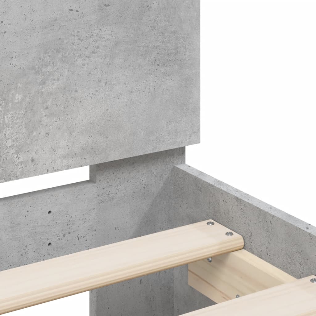 betonszürke ágykeret fejtámlával és LED-világítással 75x190 cm