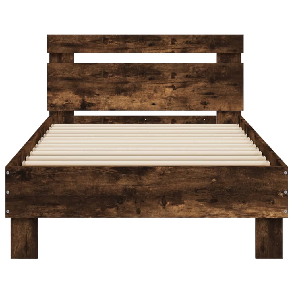 füstös tölgy színű ágykeret fejtámlával és LED-ekkel 75x190 cm