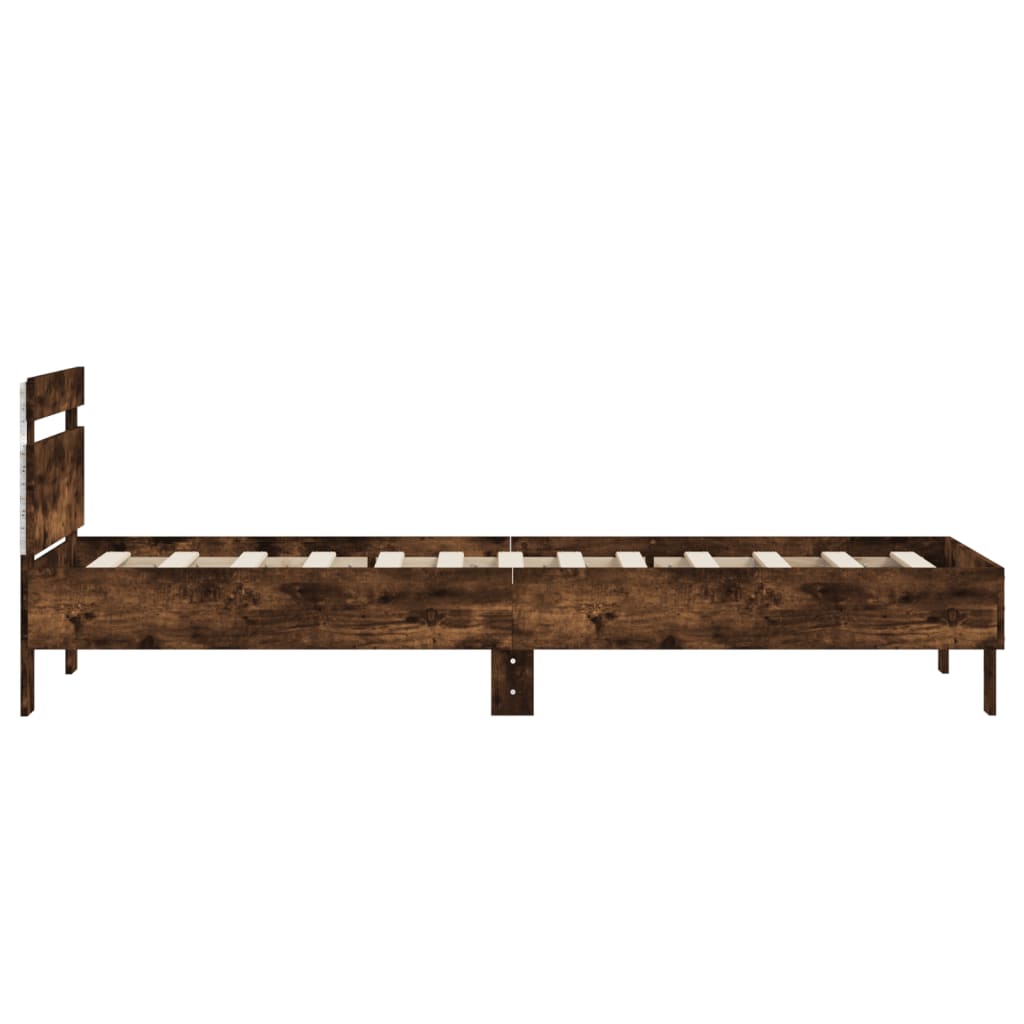 füstös tölgy színű ágykeret fejtámlával és LED-ekkel 75x190 cm