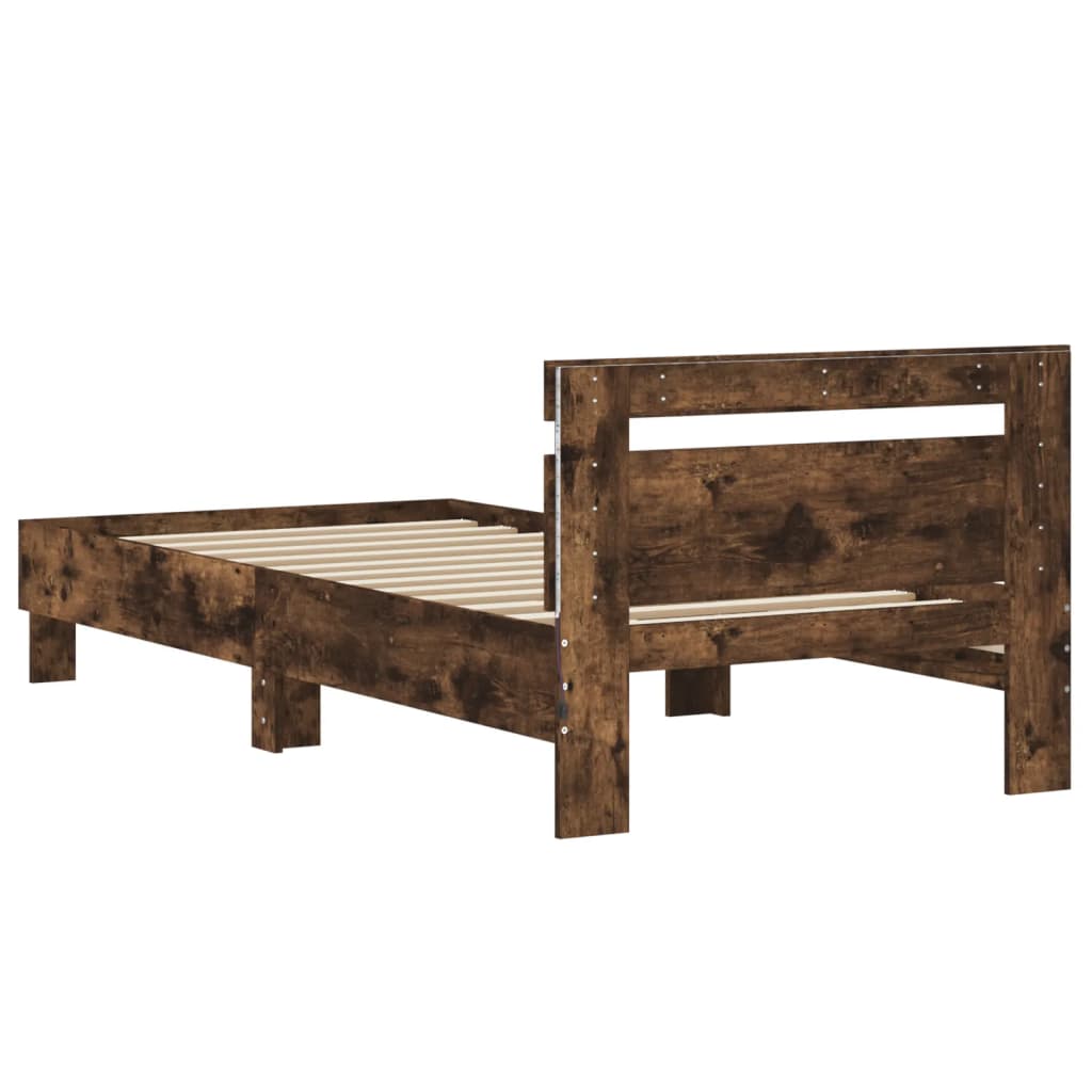 füstös tölgy színű ágykeret fejtámlával és LED-ekkel 75x190 cm