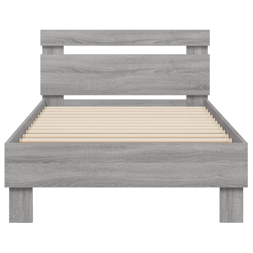 szürke sonoma színű ágykeret fejtámlával és LED-ekkel 75x190 cm