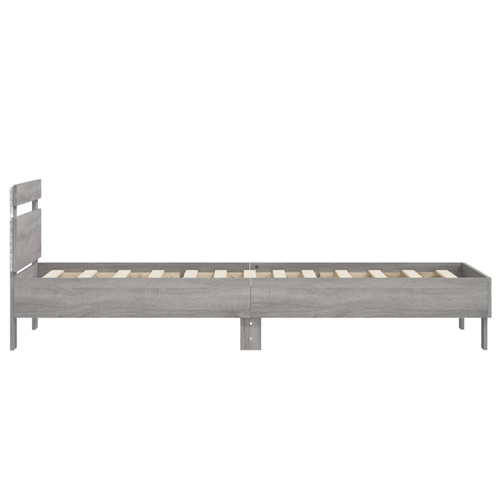 szürke sonoma színű ágykeret fejtámlával és LED-ekkel 75x190 cm