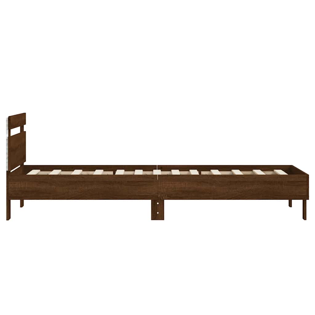 barna tölgy színű ágykeret fejtámlával és LED-ekkel 75 x 190 cm
