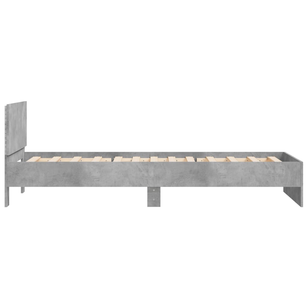 betonszürke ágykeret fejtámlával és LED-világítással 100x200 cm