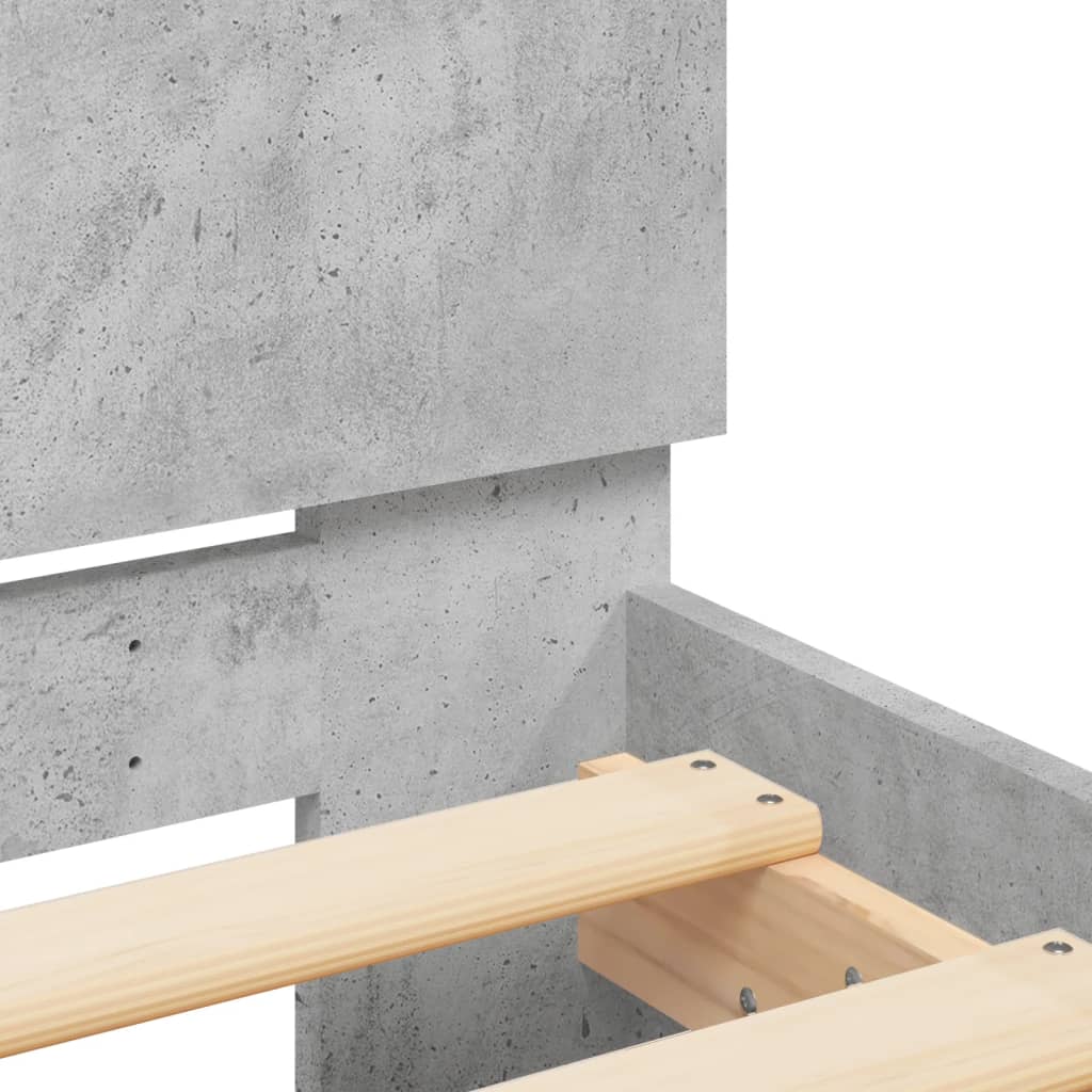 betonszürke ágykeret fejtámlával és LED-világítással 100x200 cm