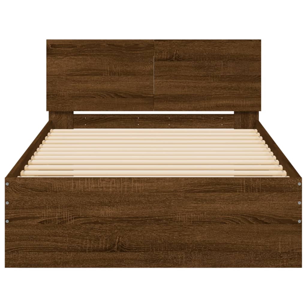 barna tölgy színű ágykeret fejtámlával és LED-ekkel 100x200 cm
