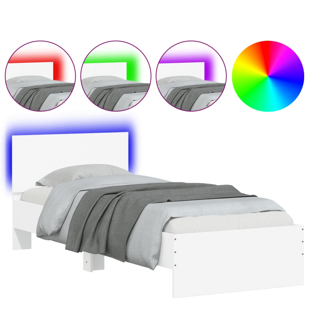 fehér ágykeret fejtámlával és LED-világítással 90 x 200 cm