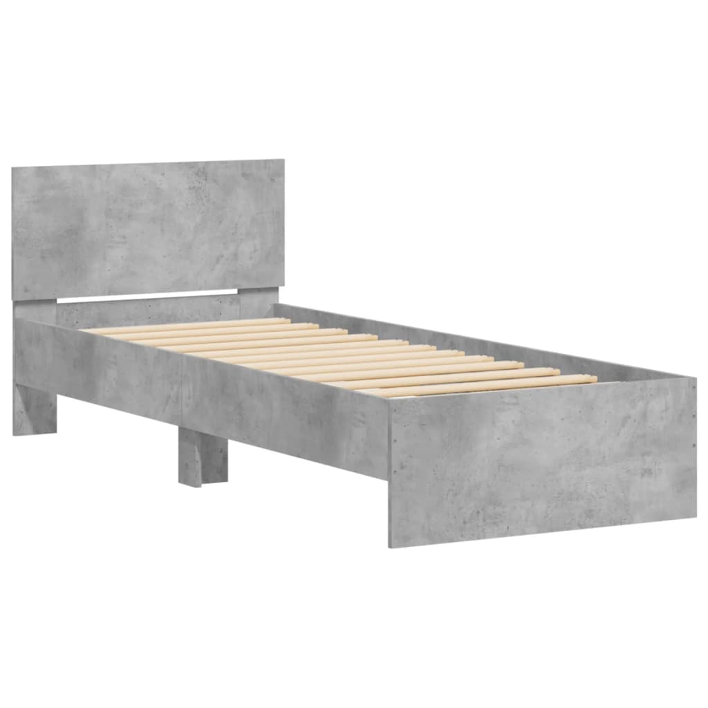 betonszürke ágykeret fejtámlával és LED-világítással 90x200 cm