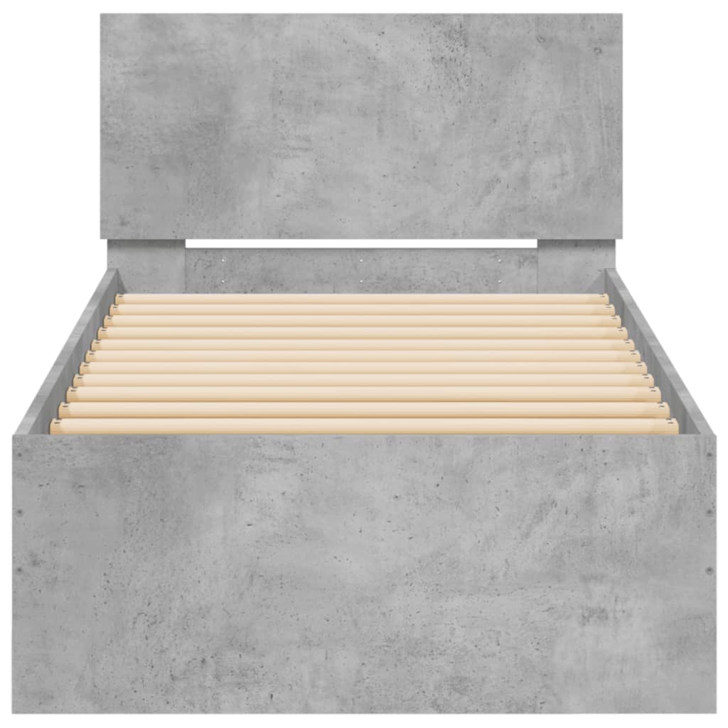 betonszürke ágykeret fejtámlával és LED-világítással 90x200 cm