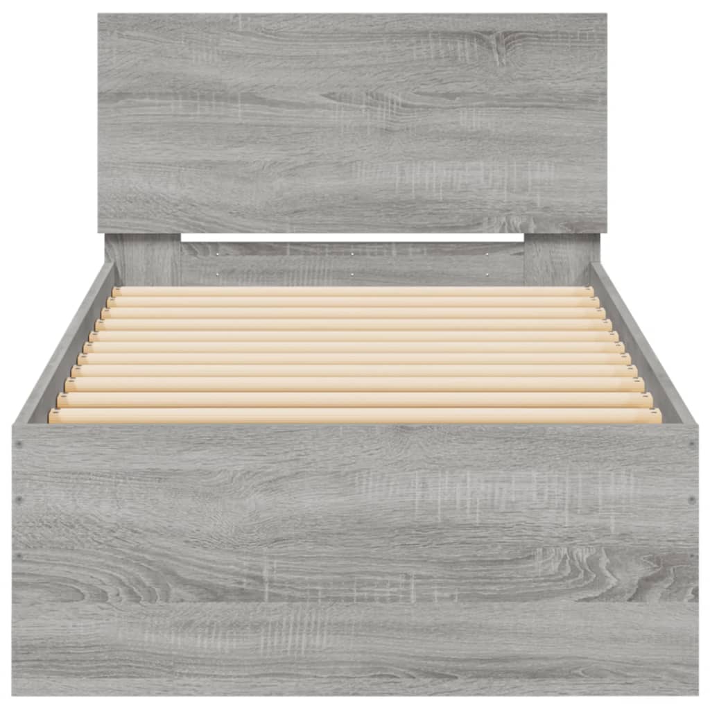 szürke sonoma színű ágykeret fejtámlával és LED-ekkel 90x200 cm