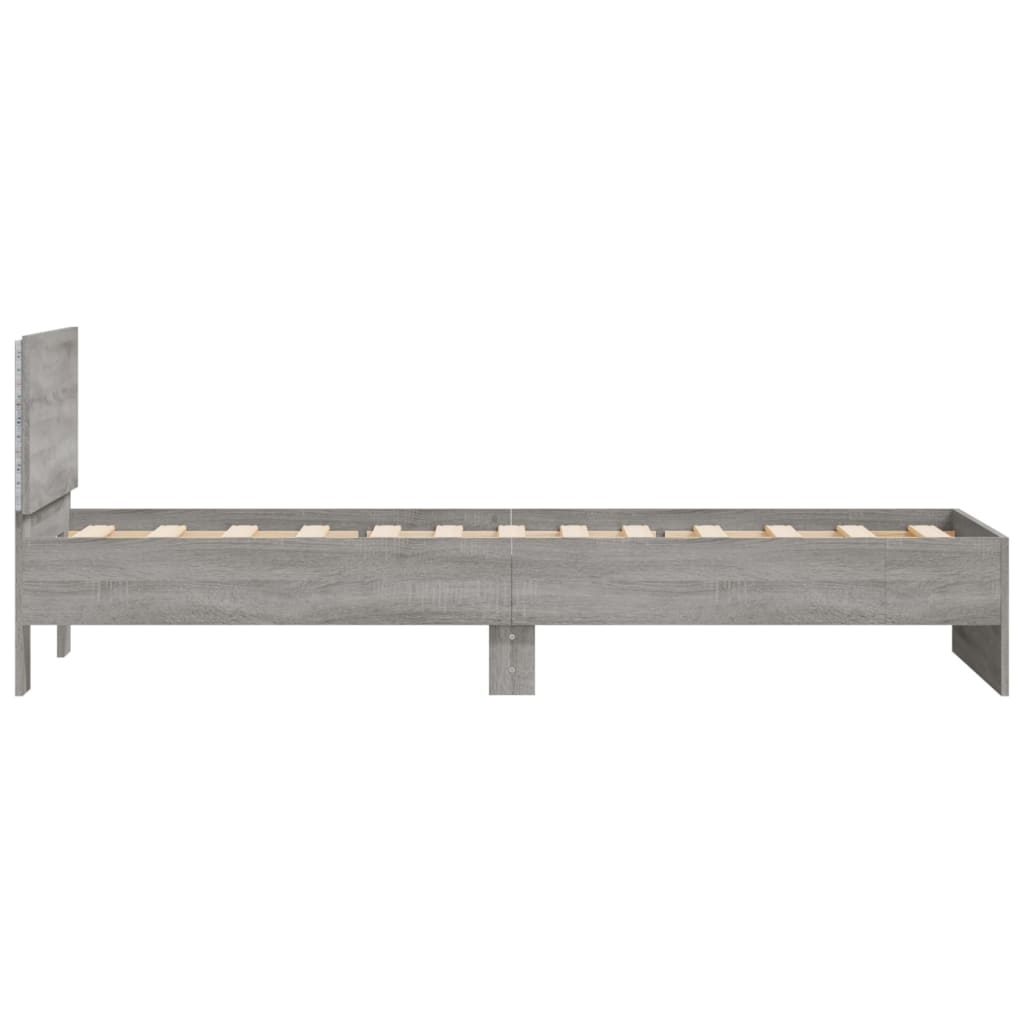 szürke sonoma színű ágykeret fejtámlával és LED-ekkel 90x200 cm