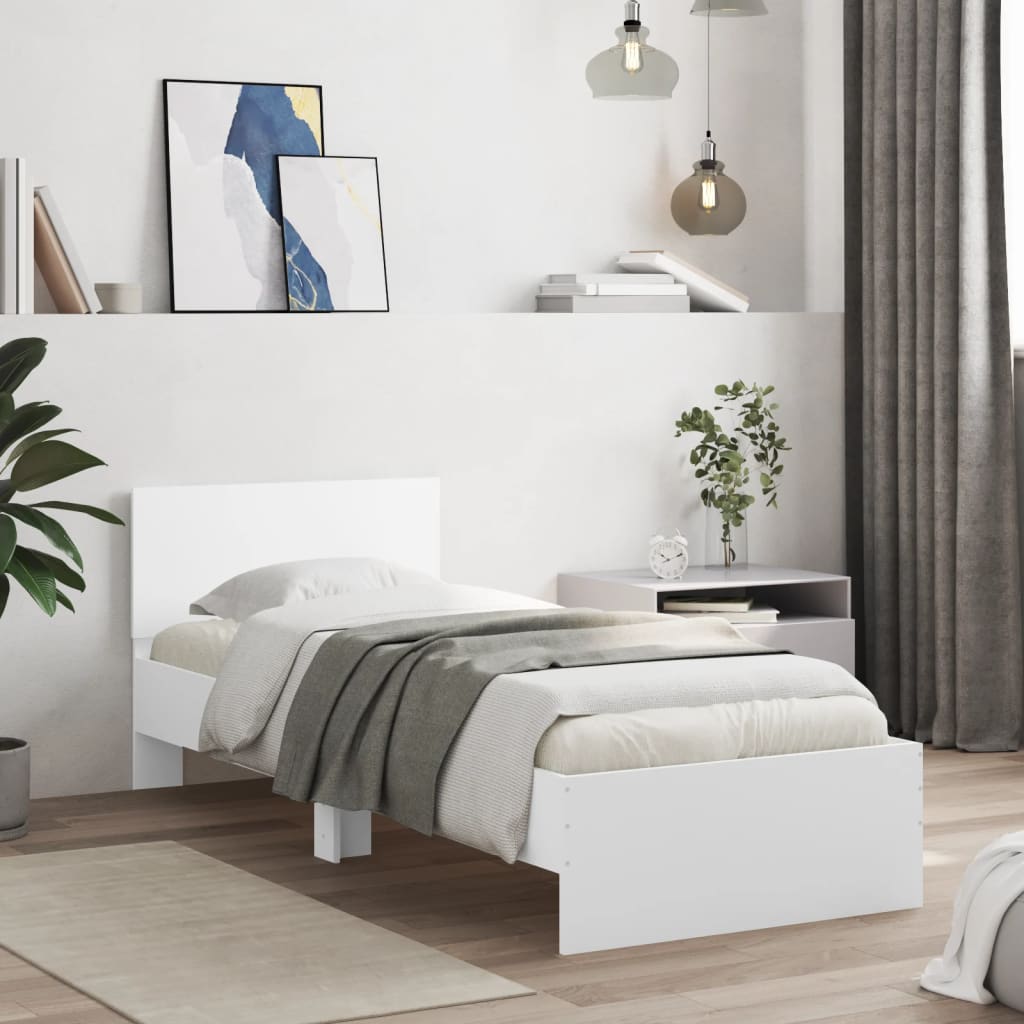 fehér ágykeret fejtámlával és LED-világítással 75 x 190 cm