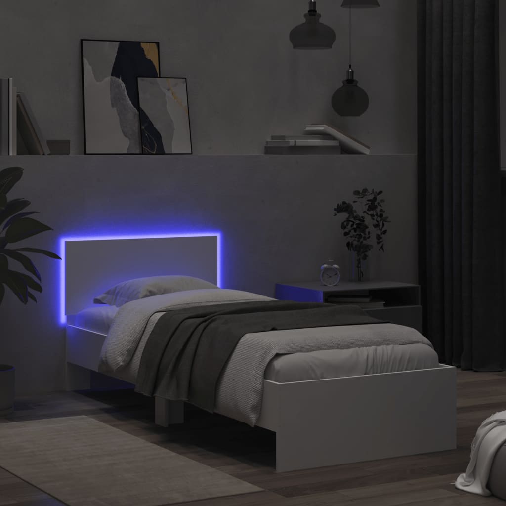 fehér ágykeret fejtámlával és LED-világítással 75 x 190 cm