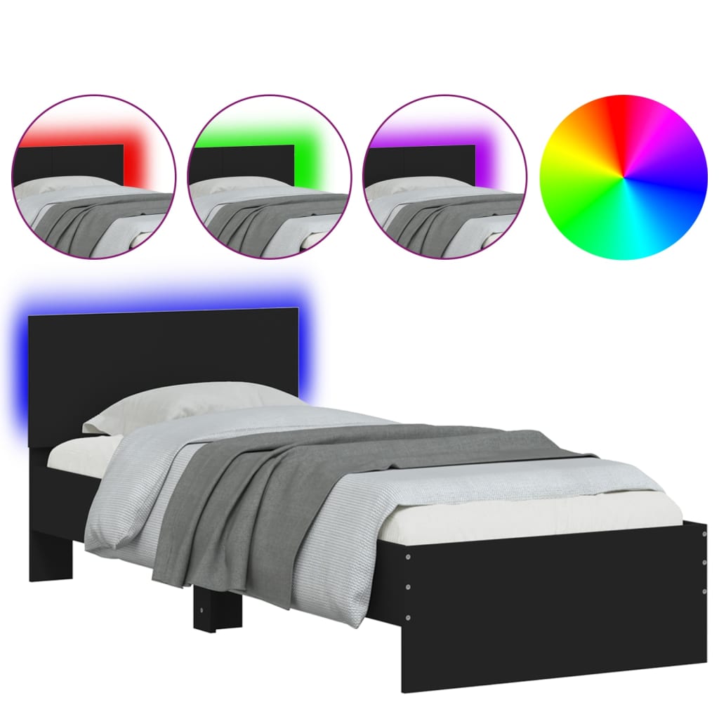 fekete ágykeret fejtámlával és LED-világítással 75 x 190 cm