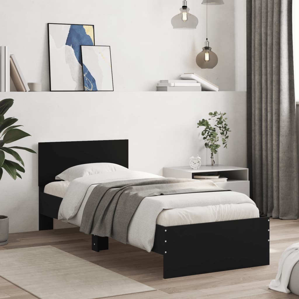 fekete ágykeret fejtámlával és LED-világítással 75 x 190 cm