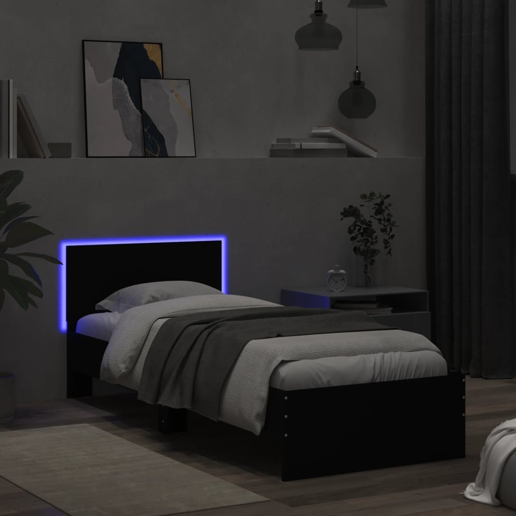 fekete ágykeret fejtámlával és LED-világítással 75 x 190 cm
